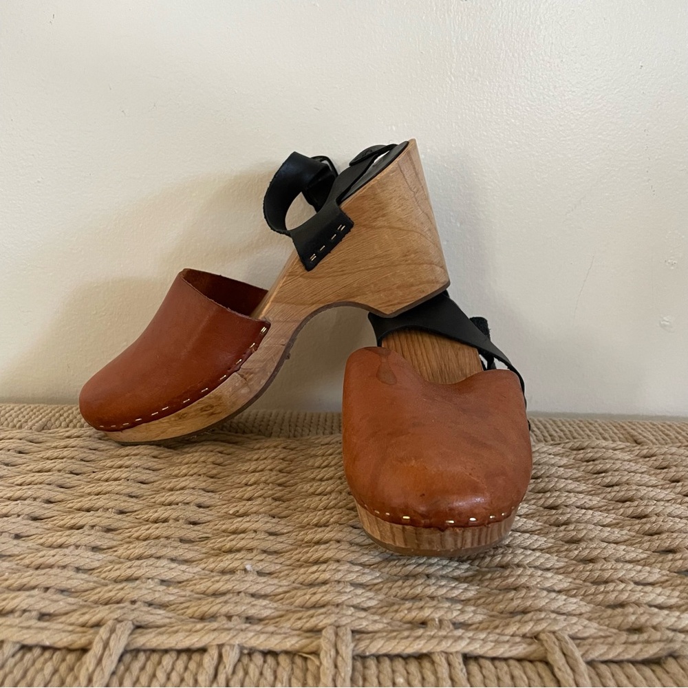 MTNG Brown Mules with Wooden Platform Sole